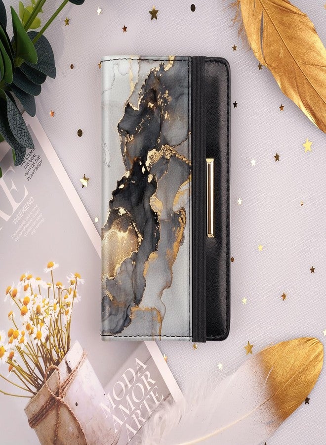 Coco Rossi Passport Holder,RFID Blocking Passport Cover Cute Floral Traveling Passport Wallet for Women Gold Grey - Image 3